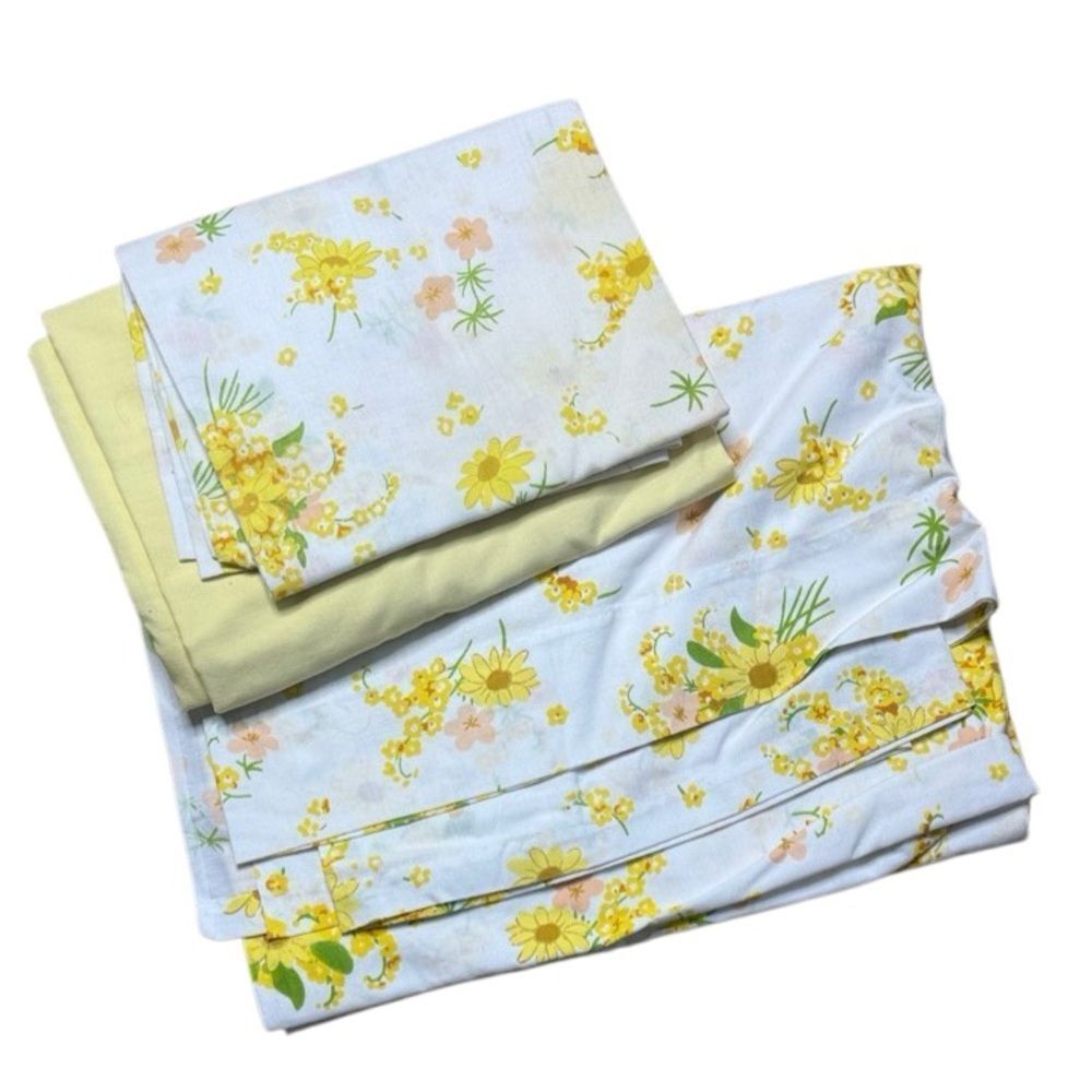 MCM Vintage Morgan Jones Floral Twin Sheet Set yellow and white